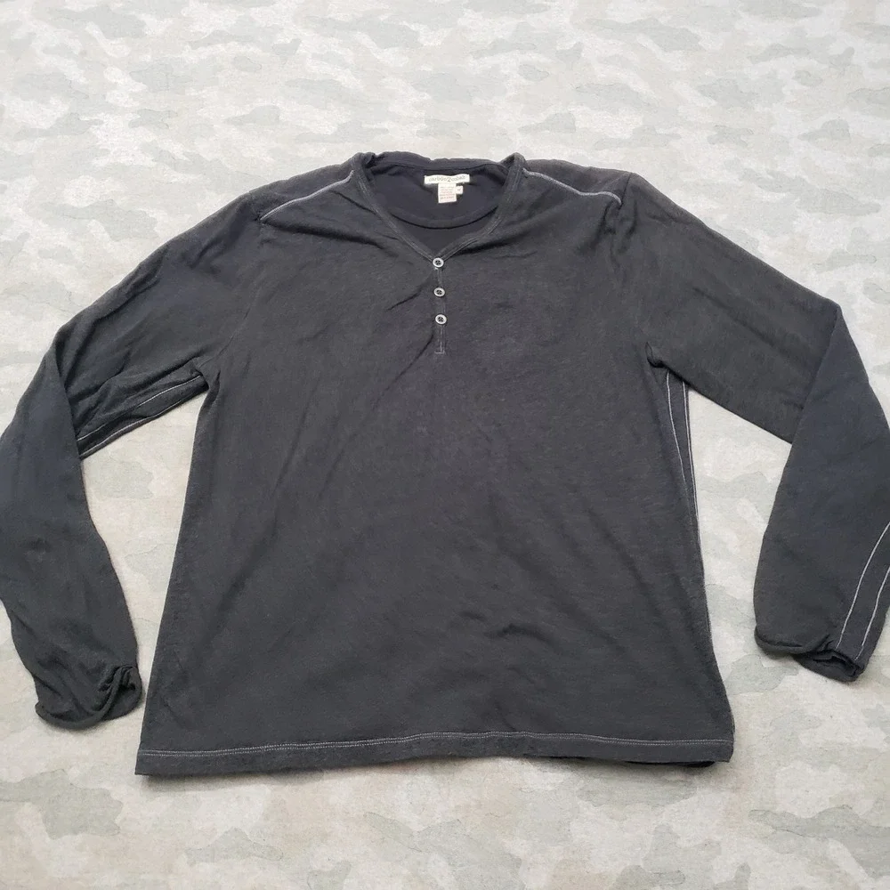 Carbon 2 Cobalt Henley Shirt Mens Medium Gray Long Sleeve Double Layer